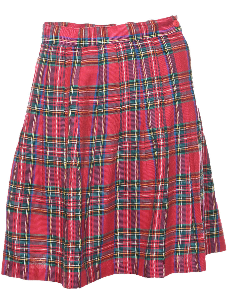 Plaid Pleated Skirt - M