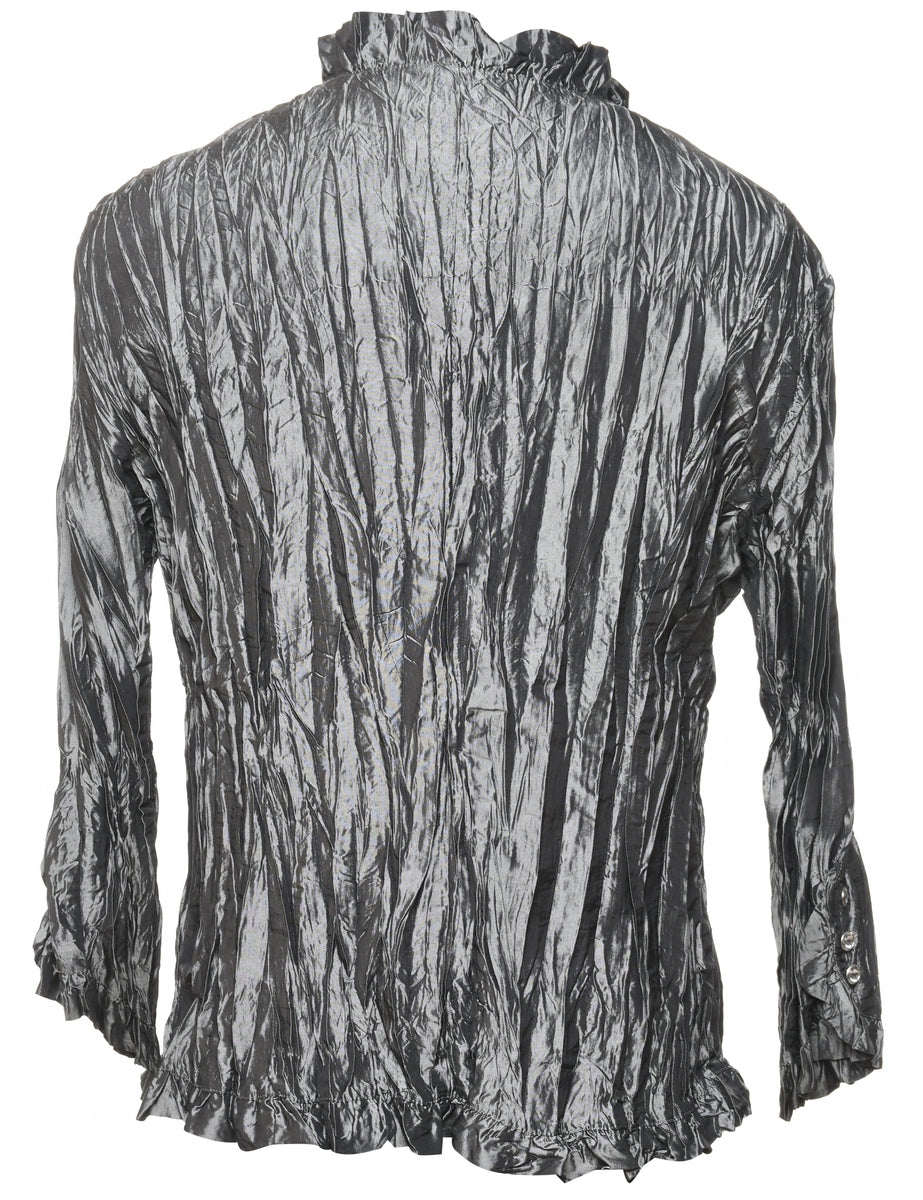 Silver Metallic Ruched Evening Jacket - M