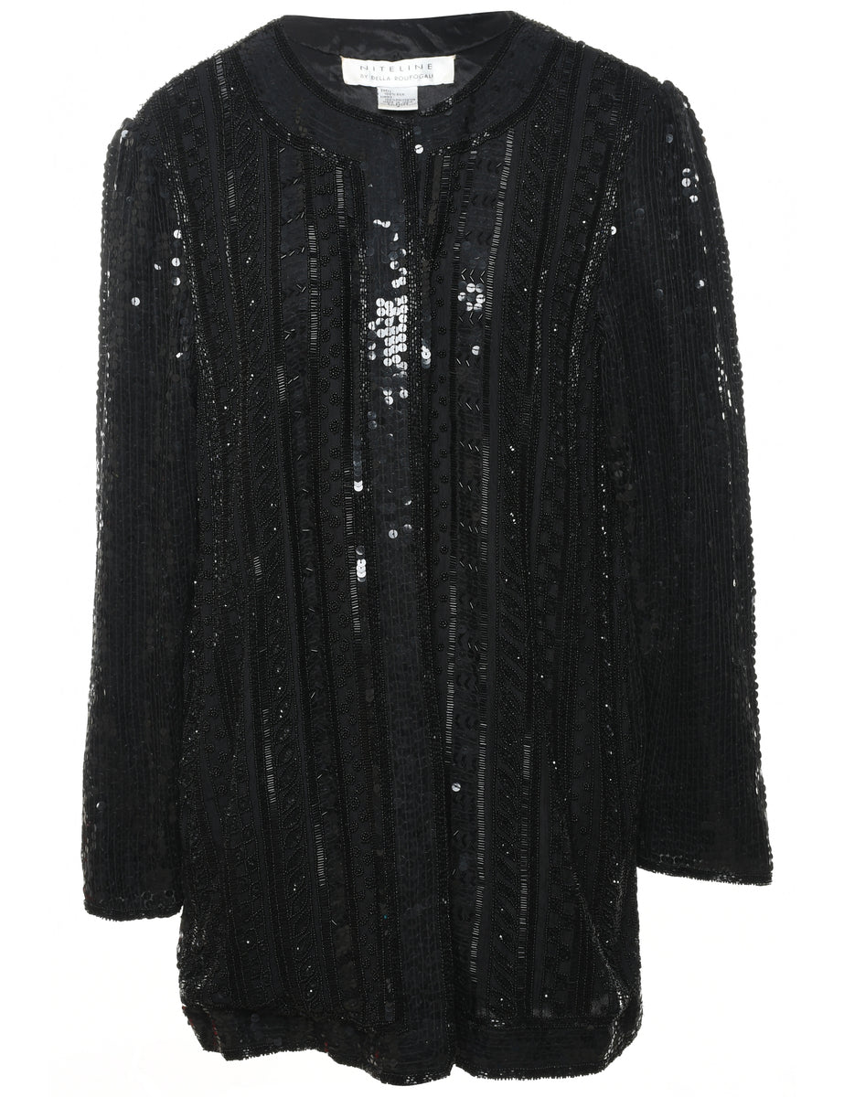 Black Embroidered Silk Evening Jacket - S