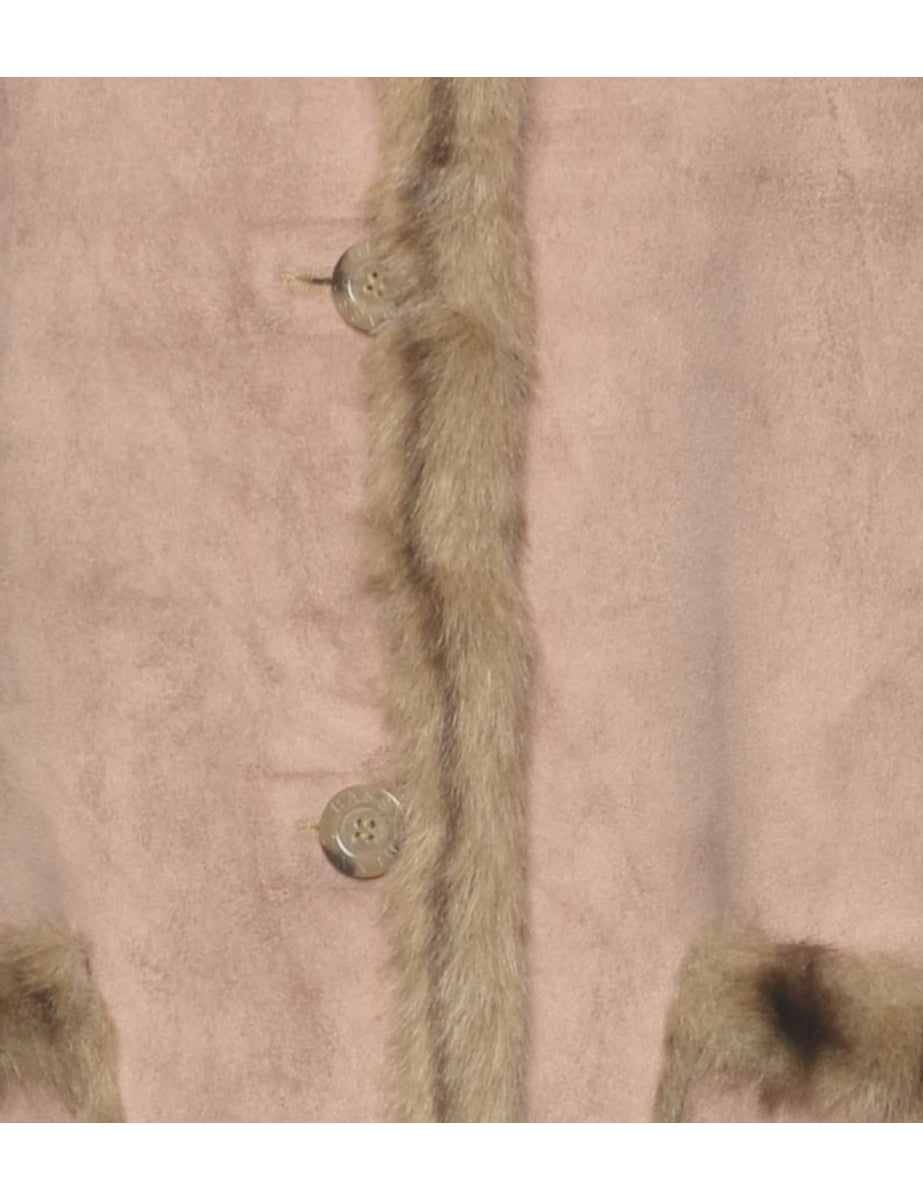 Faux Fur Lining Knee Length Coat - M