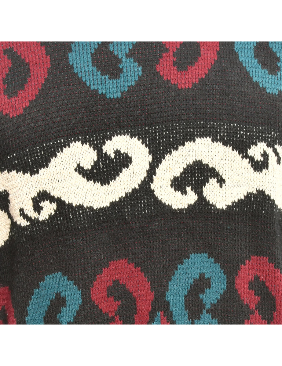 Patterned Black Jumper - L