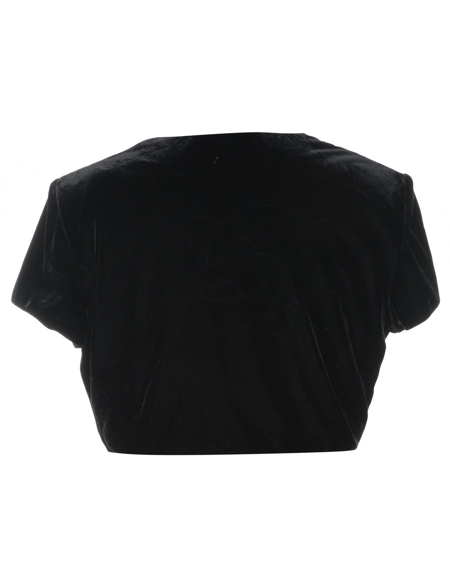Cropped Black Embellished Velvet Evening Jacket - M