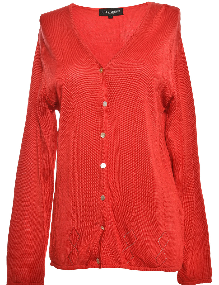 Button Through Red Cardigan - M