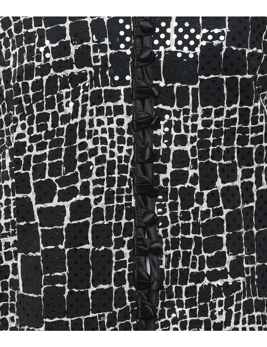 Black & Silver Snakeskin Pattern Evening Jacket - M