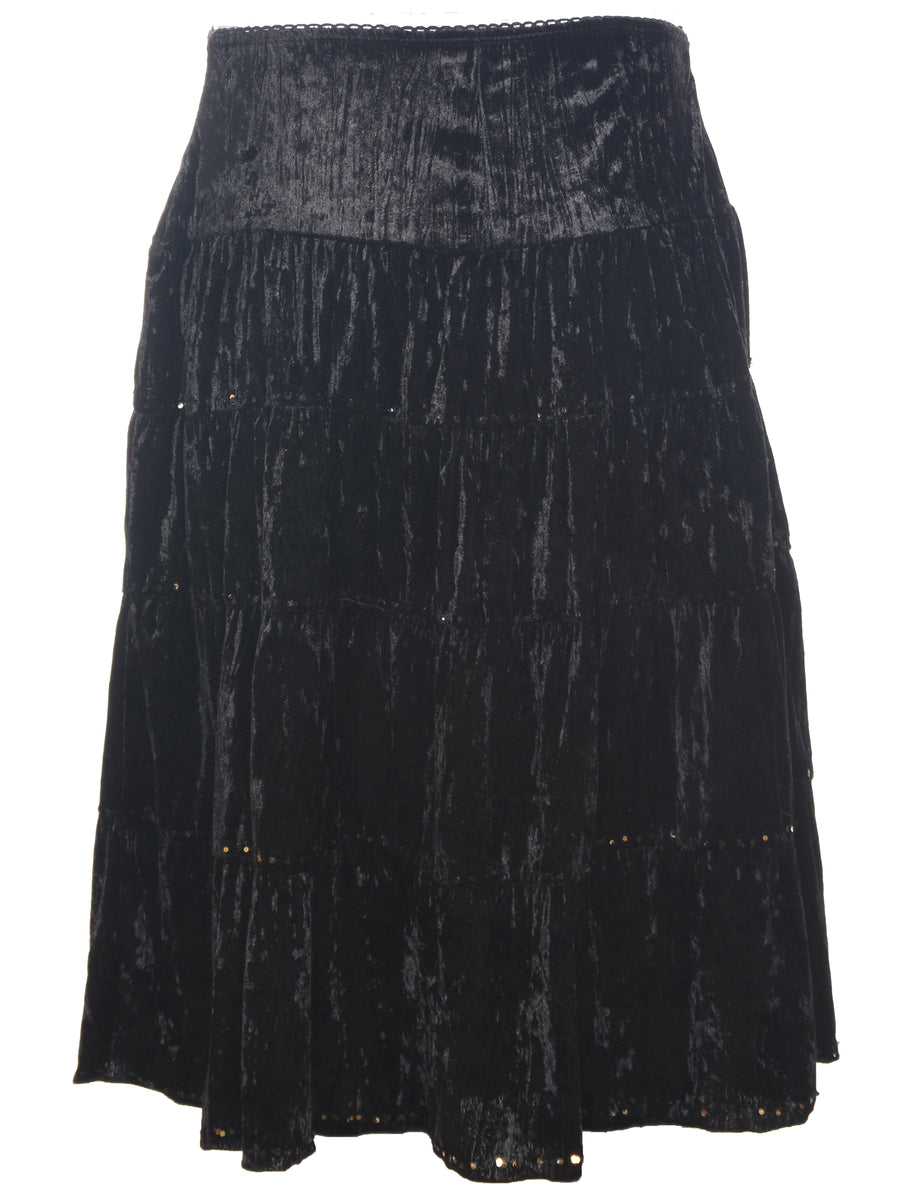 Velour Black Midi Skirt - S