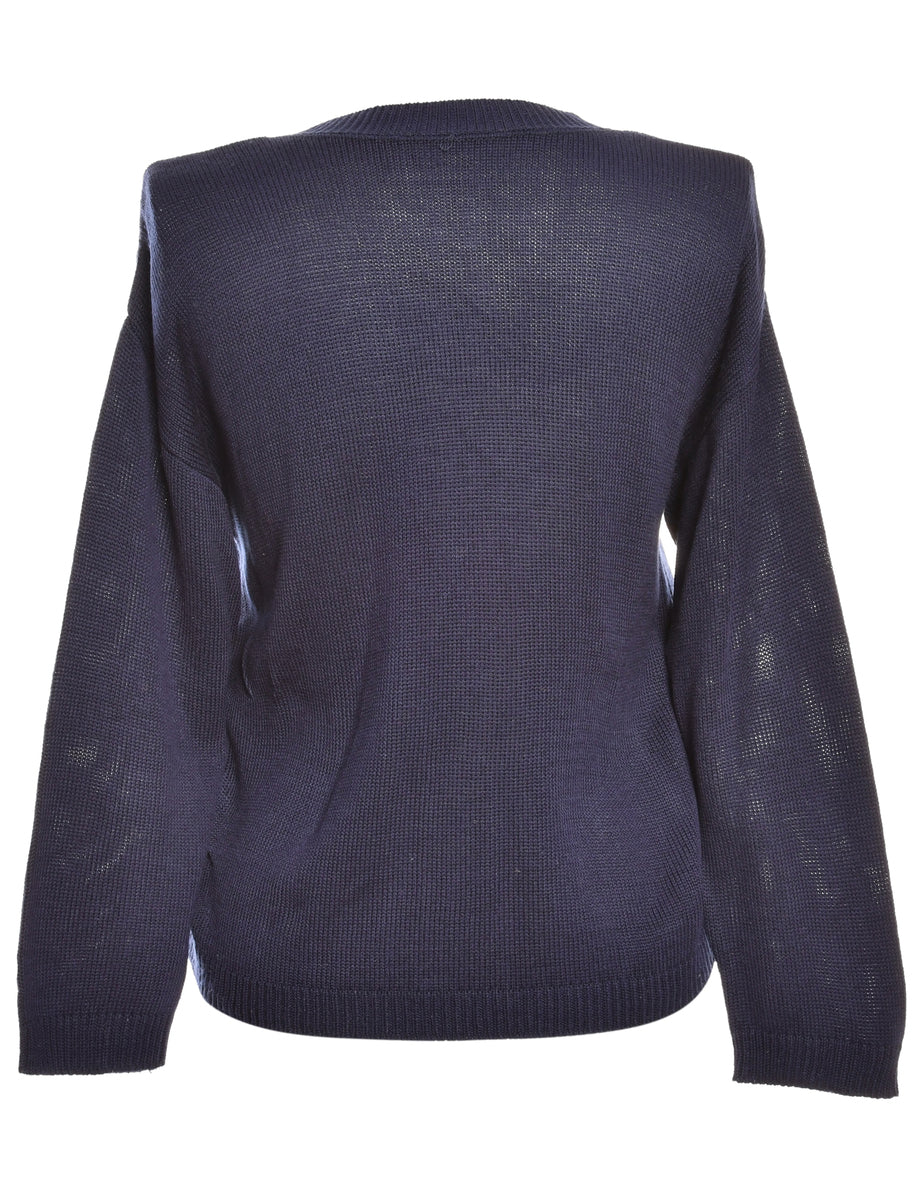 Button Through Navy Cardigan - M