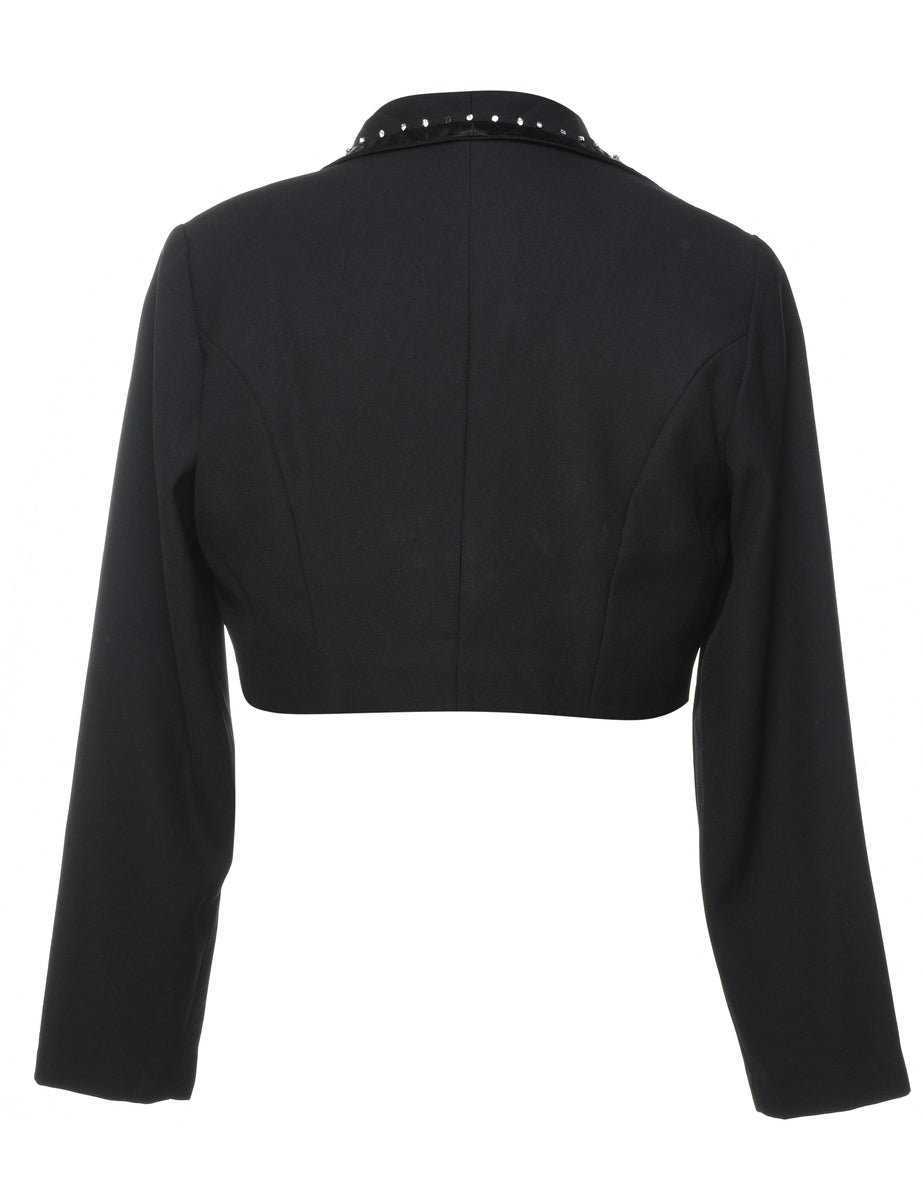 Cropped Black Diamonte Detail Jacket - S