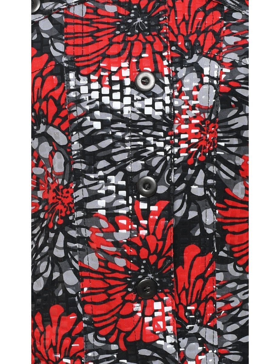 Floral Pattern Grey, Red & White Sparkly Jacket - M