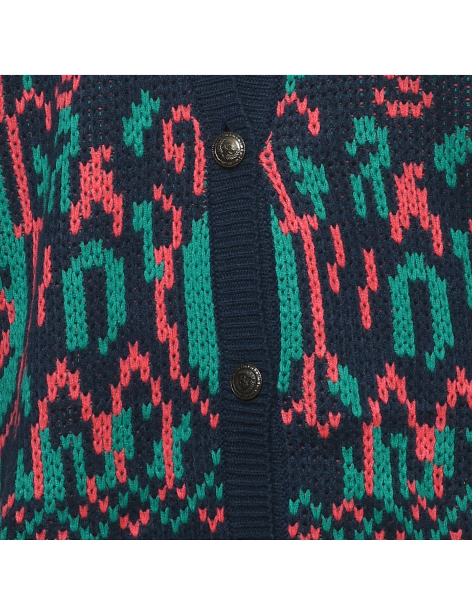 Navy Paisley Cardigan - L