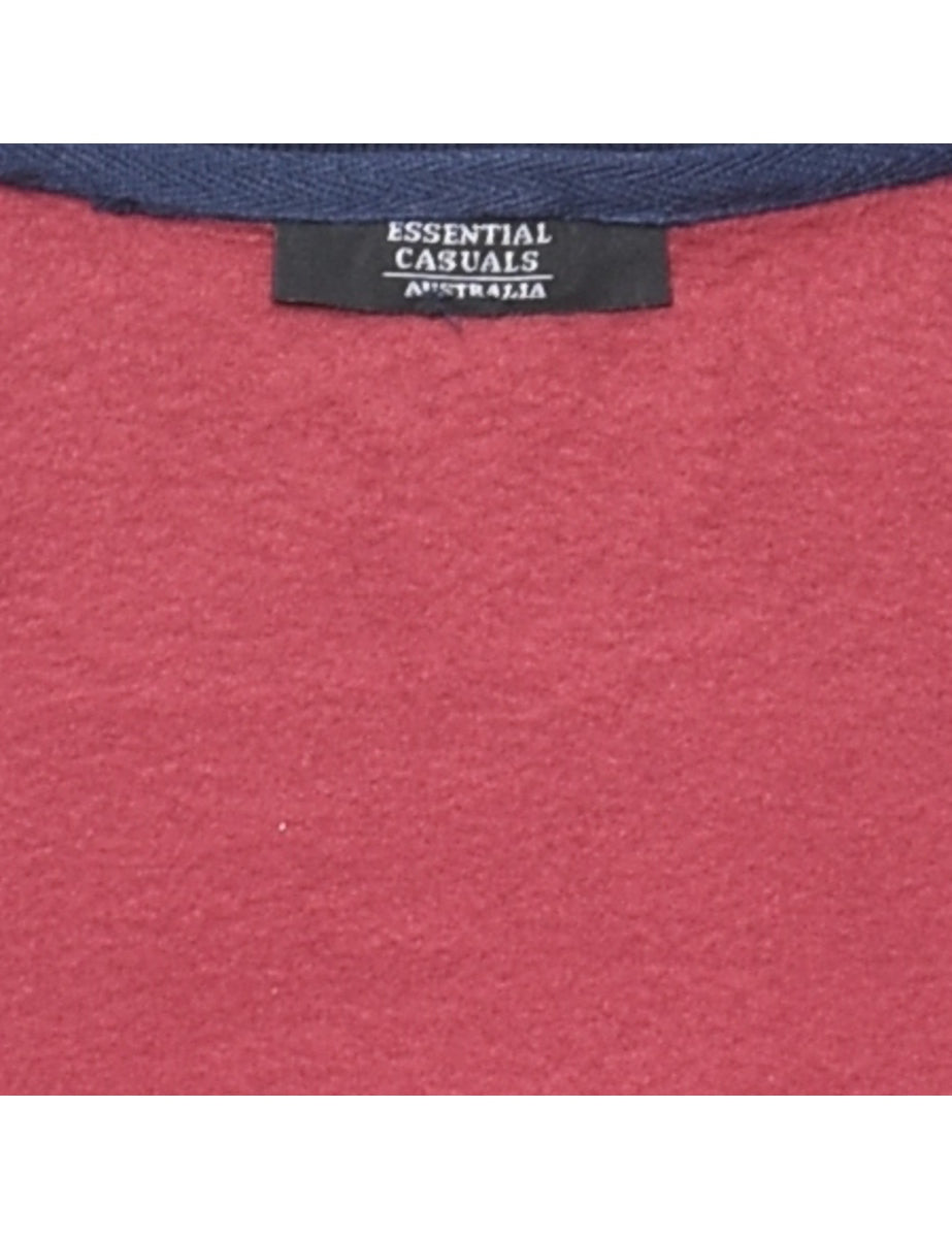 Maroon & Navy Collar Detail Plain Sweatshirt - L