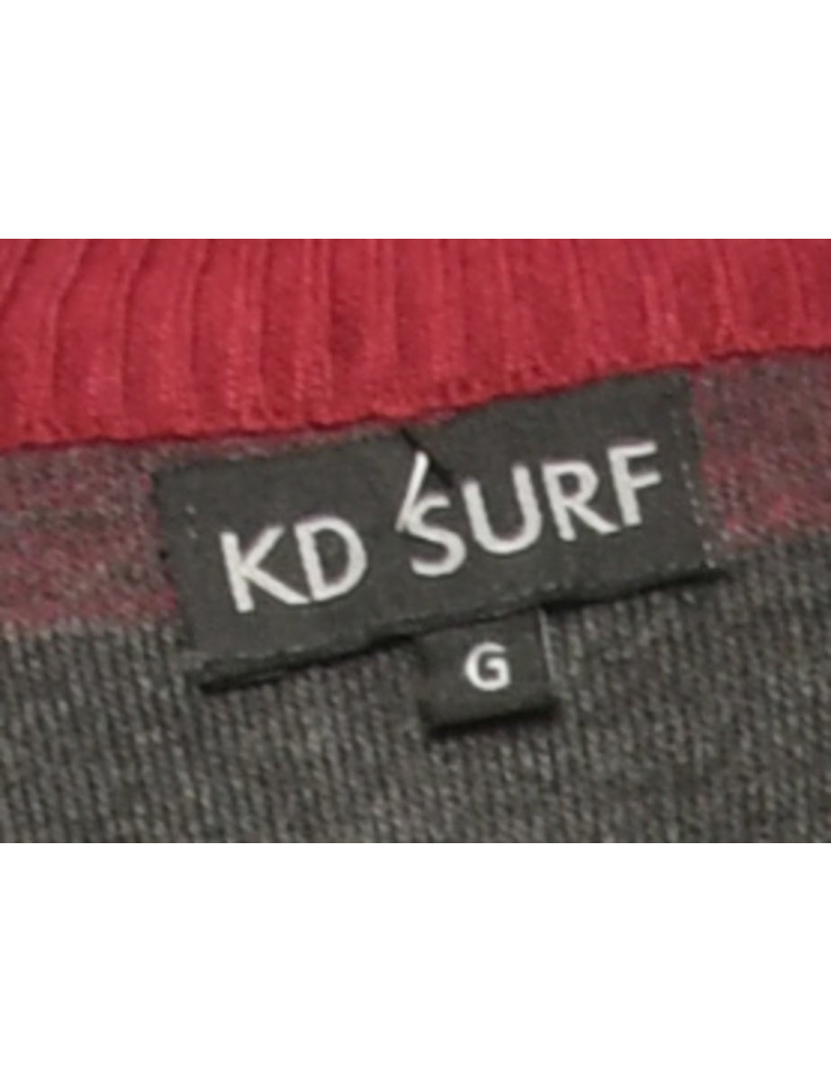 Striped Brown & Maroon Knit Cardigan - L