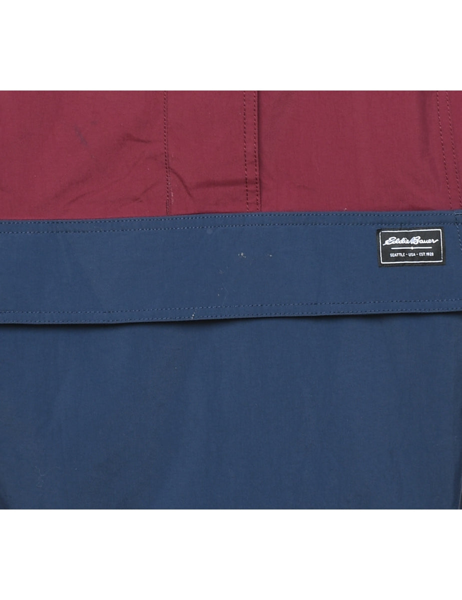 Eddie Bauer Hooded Maroon & Navy Nylon Jacket - L
