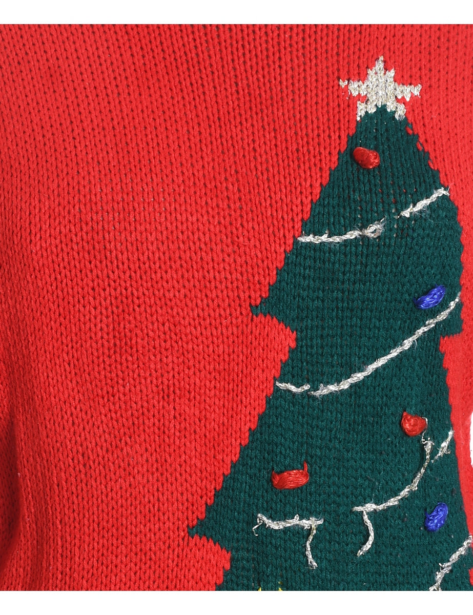 Christmas Tree Print Jumper - M