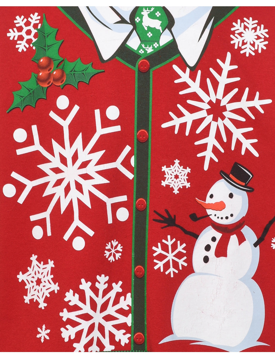 Snowman Christmas Design Red & Green Sweatshirt - M
