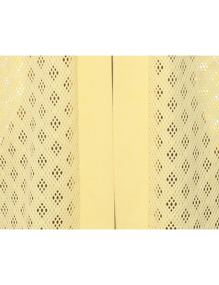 1970s Yellow Dagger Collar Crochet Jacket - L