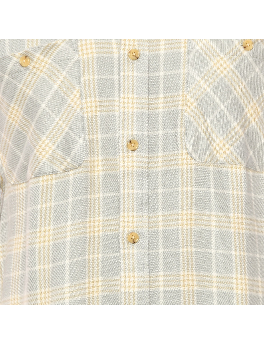 Long Sleeved Grey Checked Shirt - L