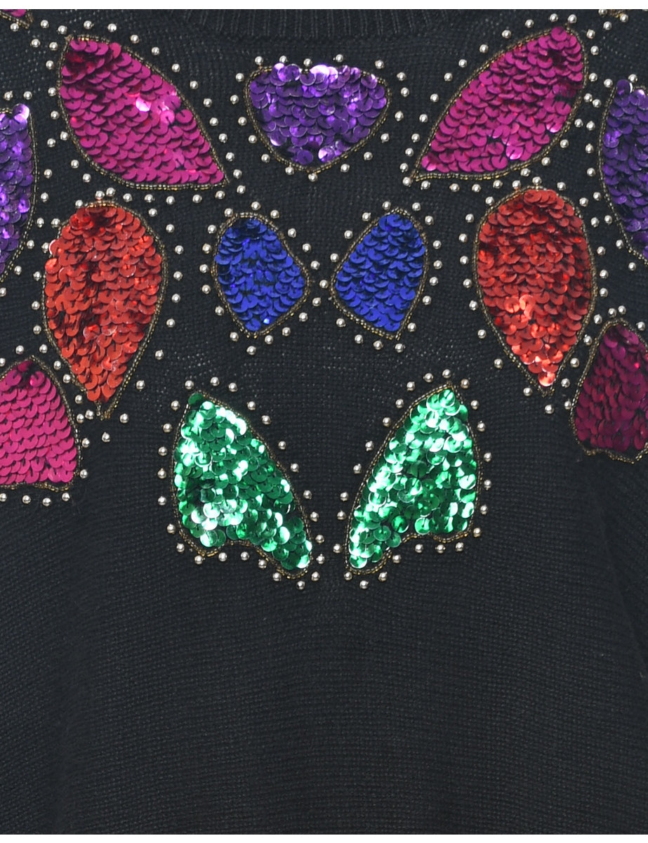 Sequined Black Jumper - L