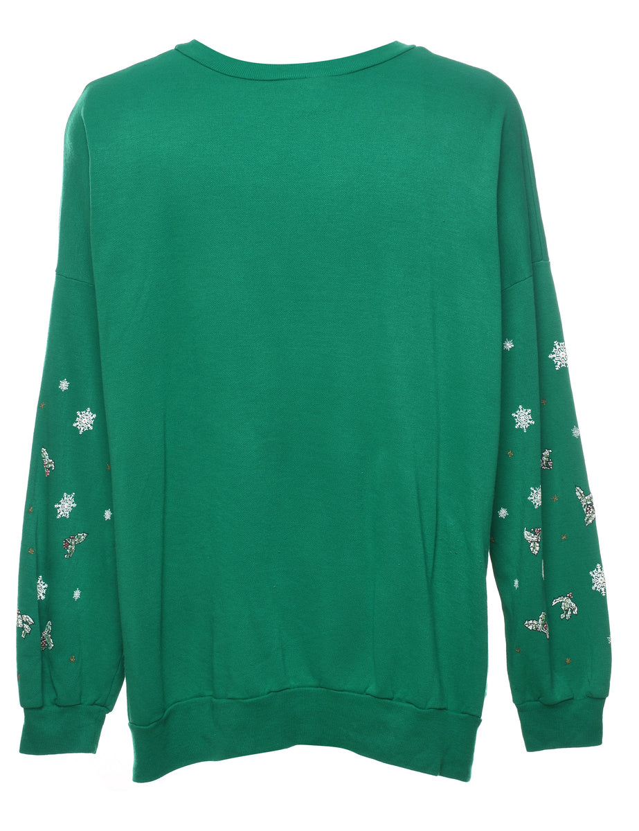 Festive Season Green Printed Christmas Sweatshirt - L