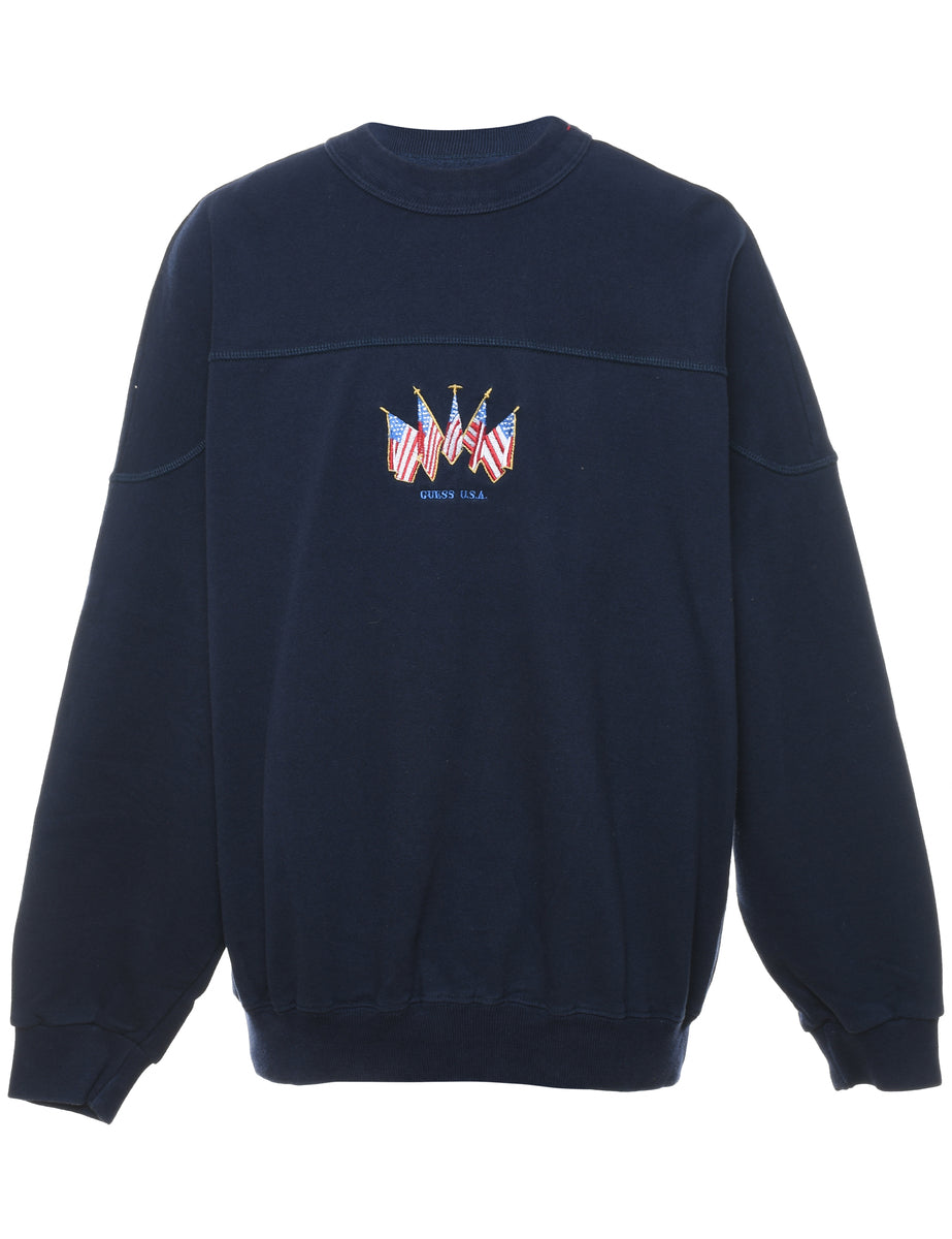 Guess Navy Embroidered Sweatshirt - L