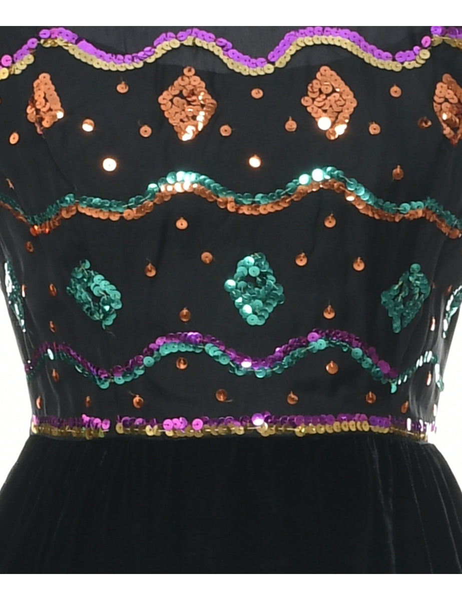 Velvet Embellished  Evening Dress - S