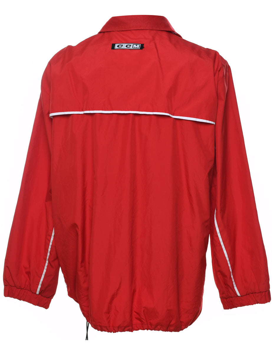 Black & Red Embroidered Hockey Design Zip-Front Jacket - L