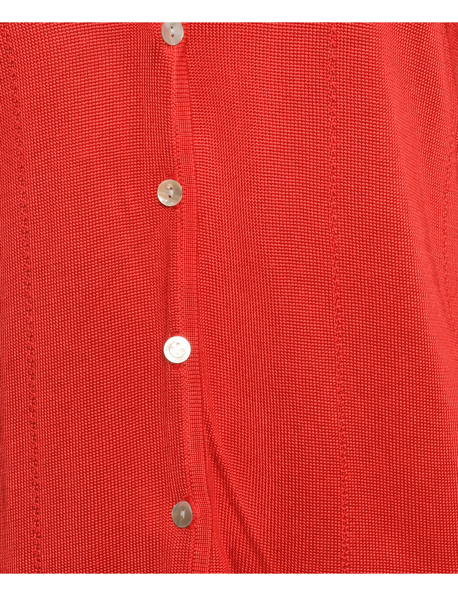 Button Through Red Cardigan - M