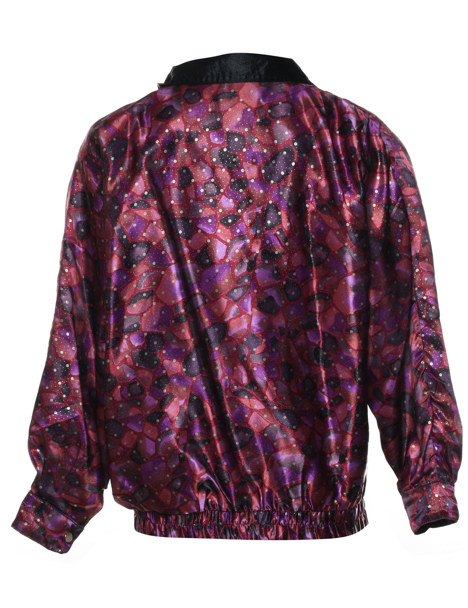 Abstract Print Maroon & Purple Nylon Jacket - M