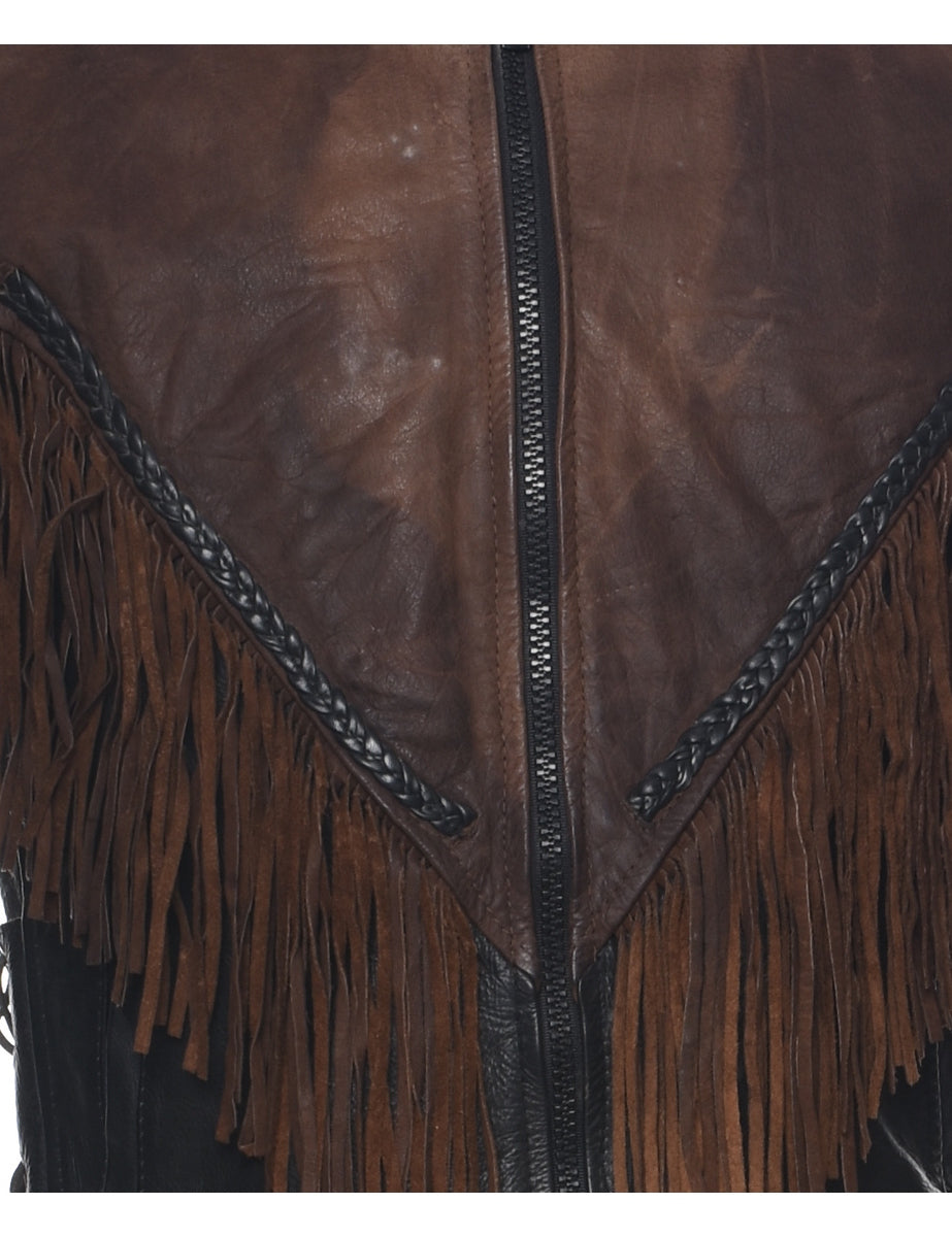 Biker Style Leather Jacket - M