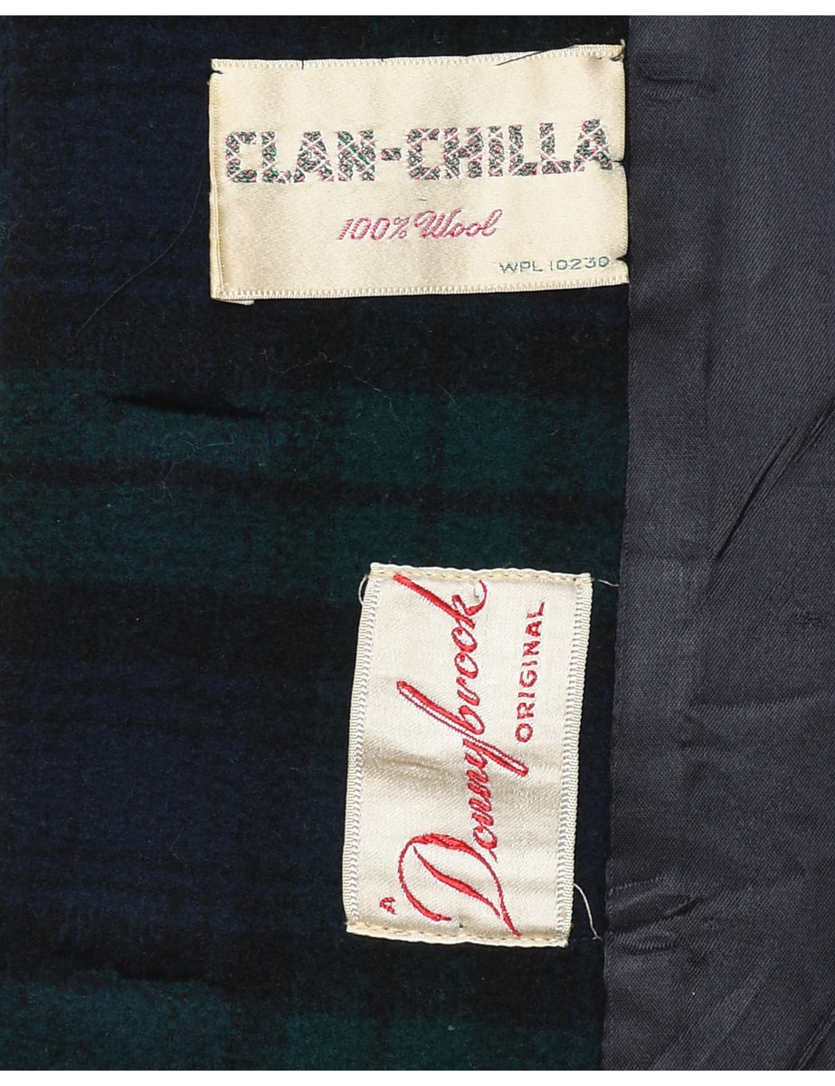 Checked Navy & Dark Green Coat - L