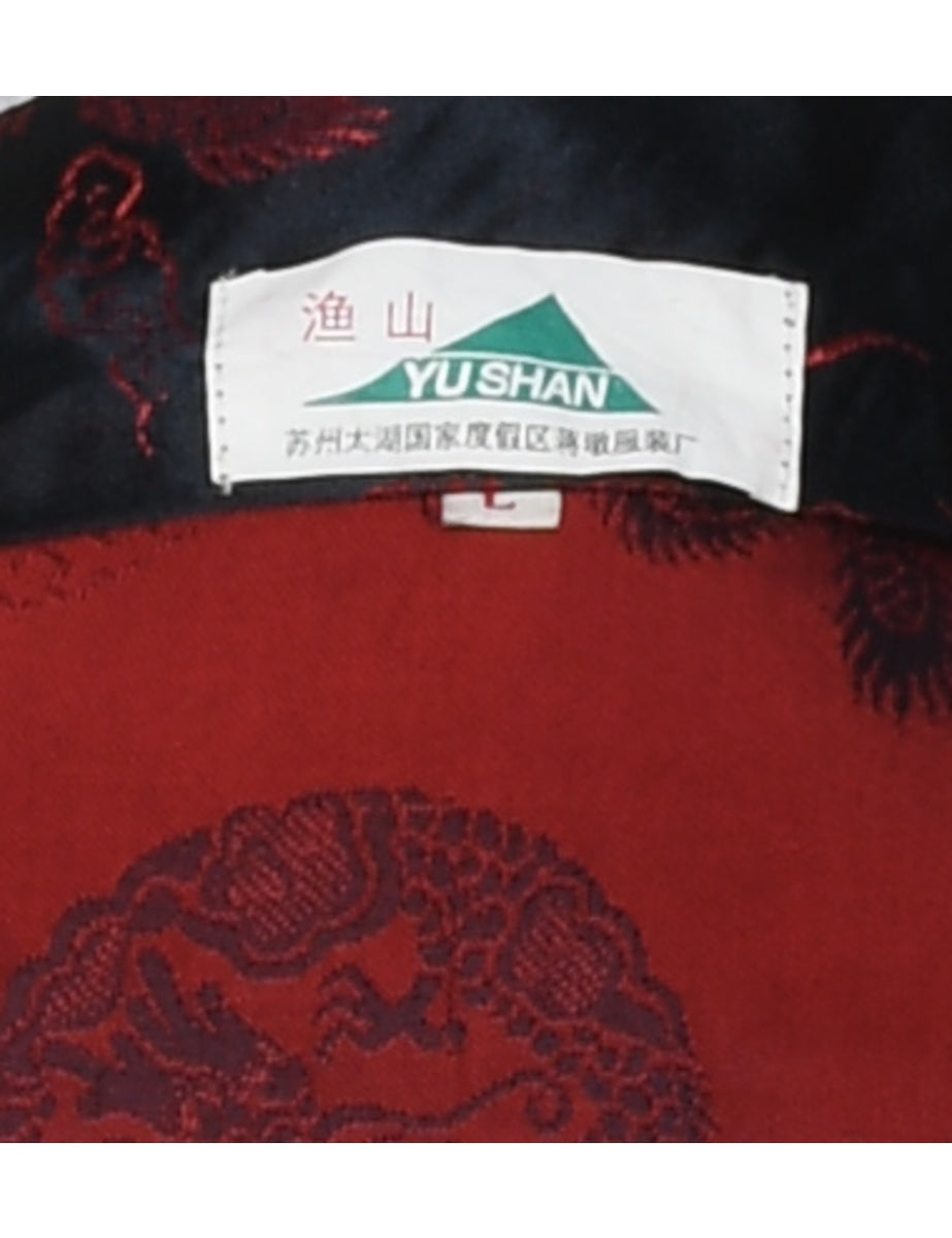 Brocade Pattern Black & Red Dragon Design Length Kimono - L