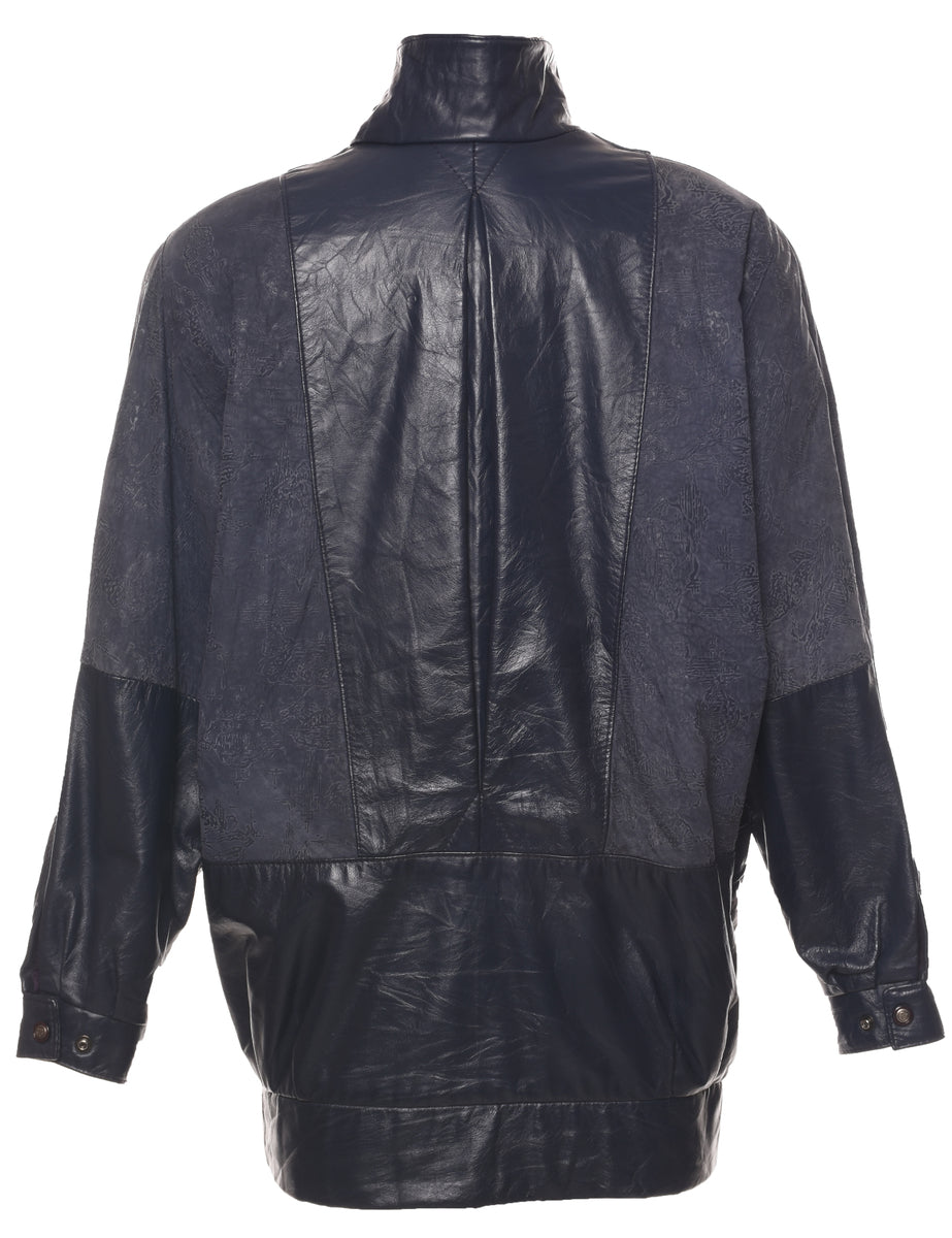 Navy Leather Jacket - L