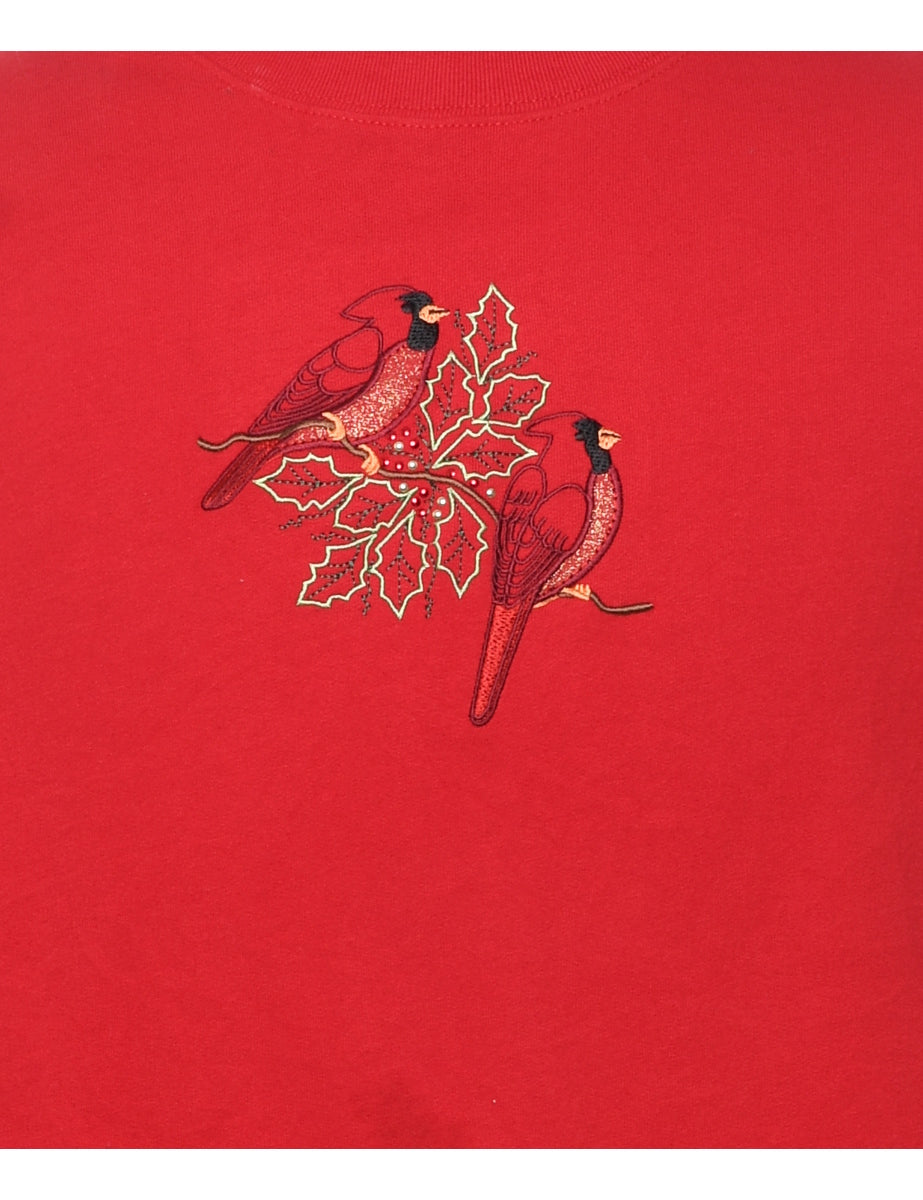 Bird Print Christmas Sweatshirt - M