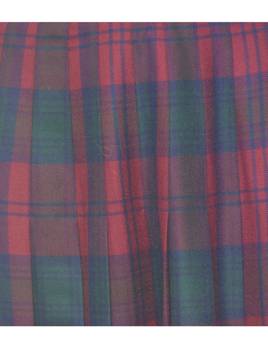 Wool Checked Pleated Skirt - M