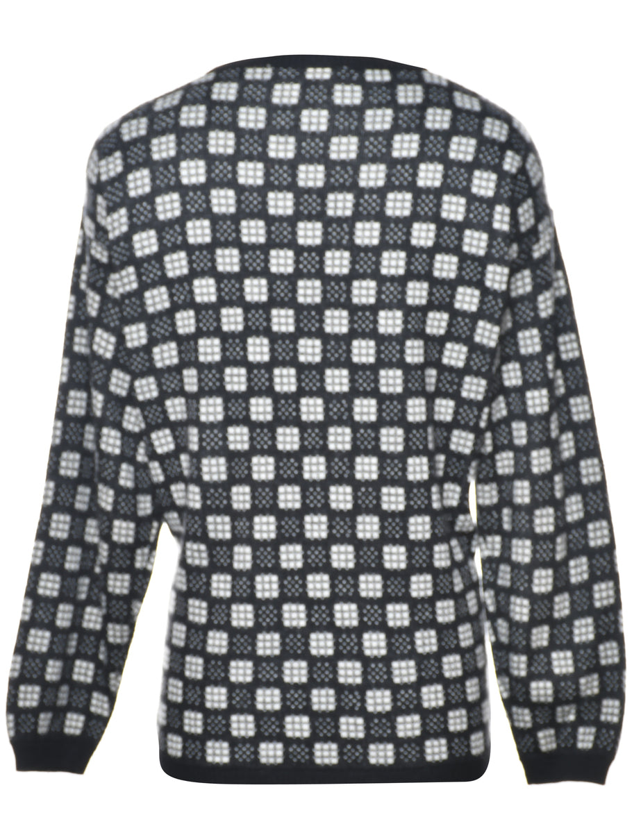 Checked Black Cardigan - L