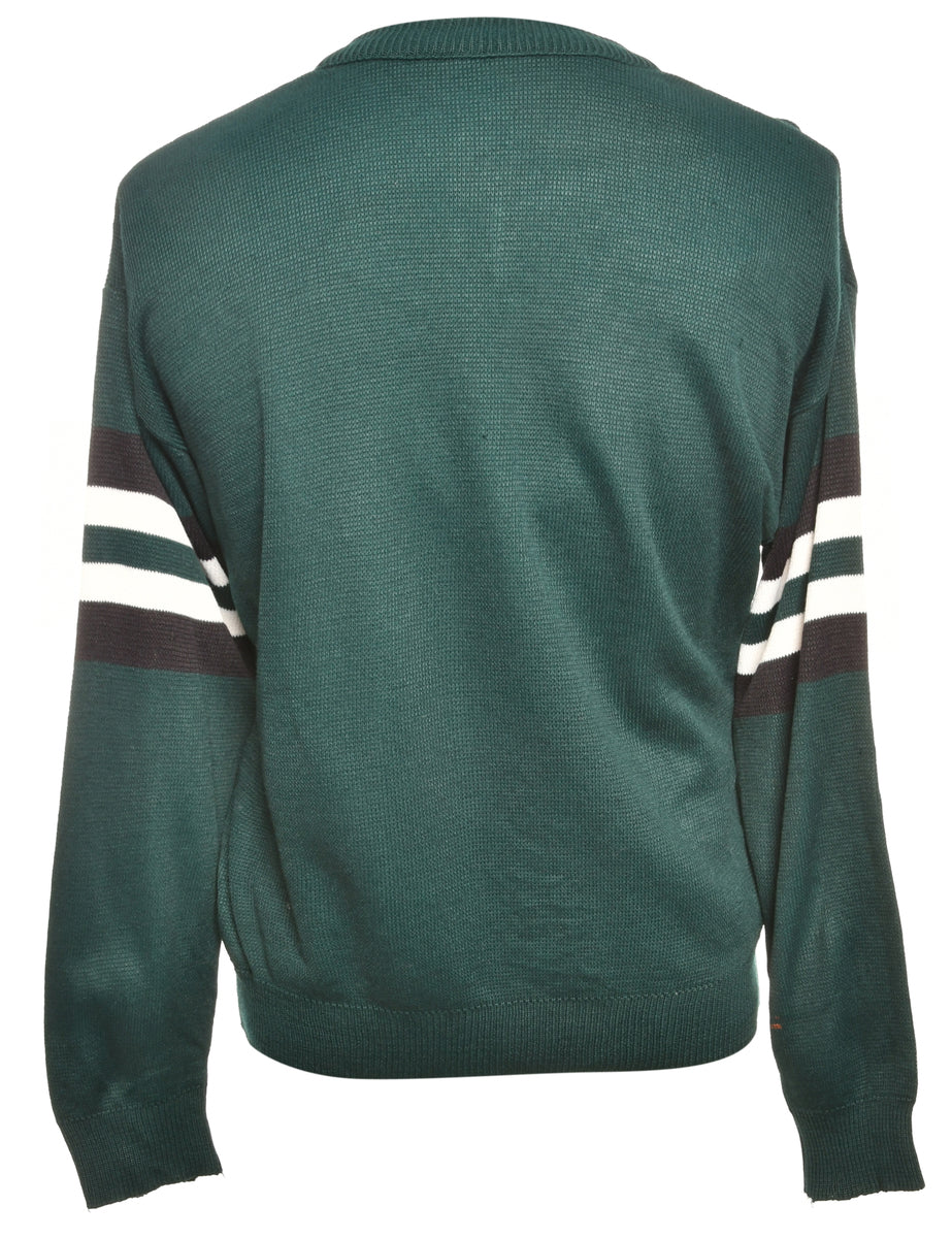 Green & White Striped Knit Jumper - M