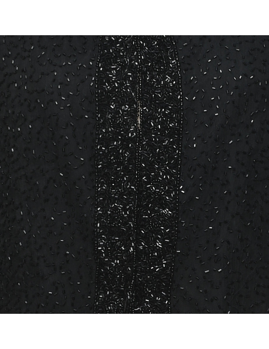 Black Beaded Silk Evening Jacket - M