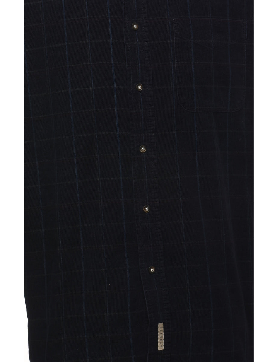 Navy Checked Corduroy Shirt - L