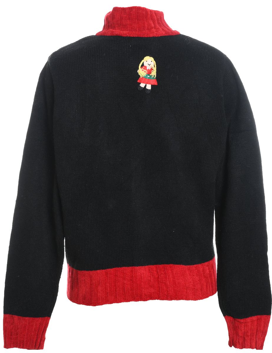 Santa Claus & Reindeer Design Multi-Colour Christmas Cardigan - M