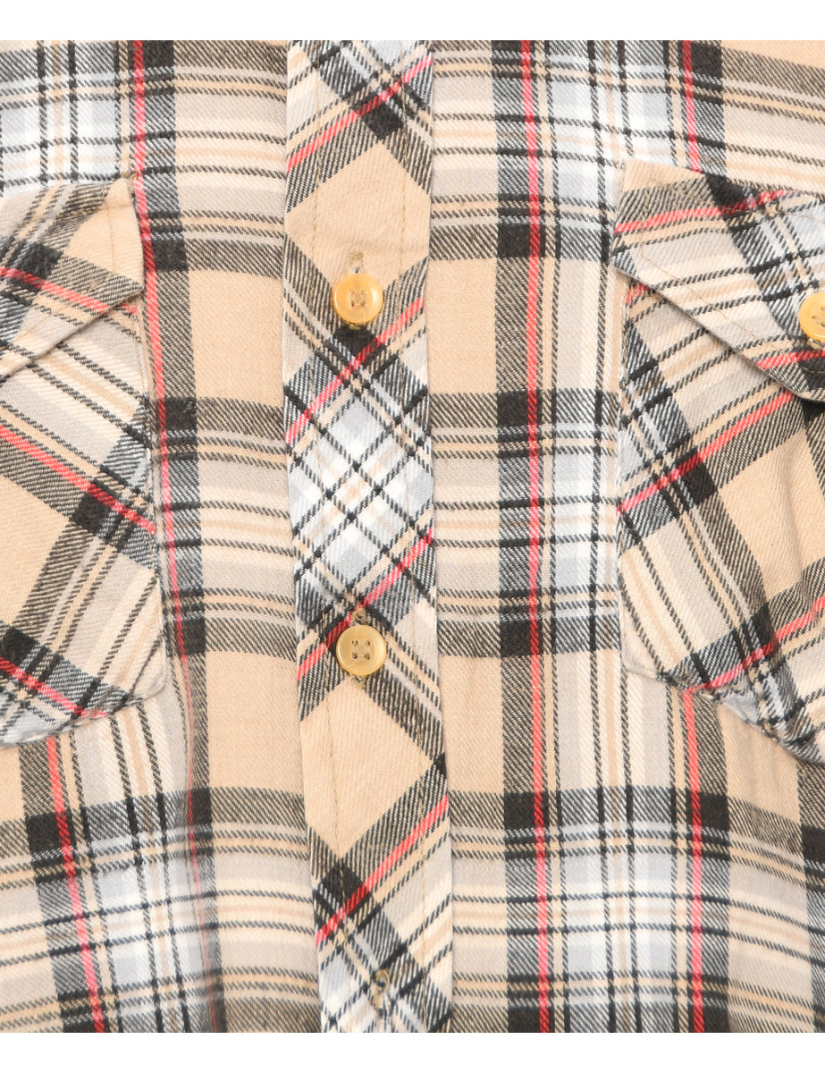 Long Sleeved Light Brown Checked Shirt - L