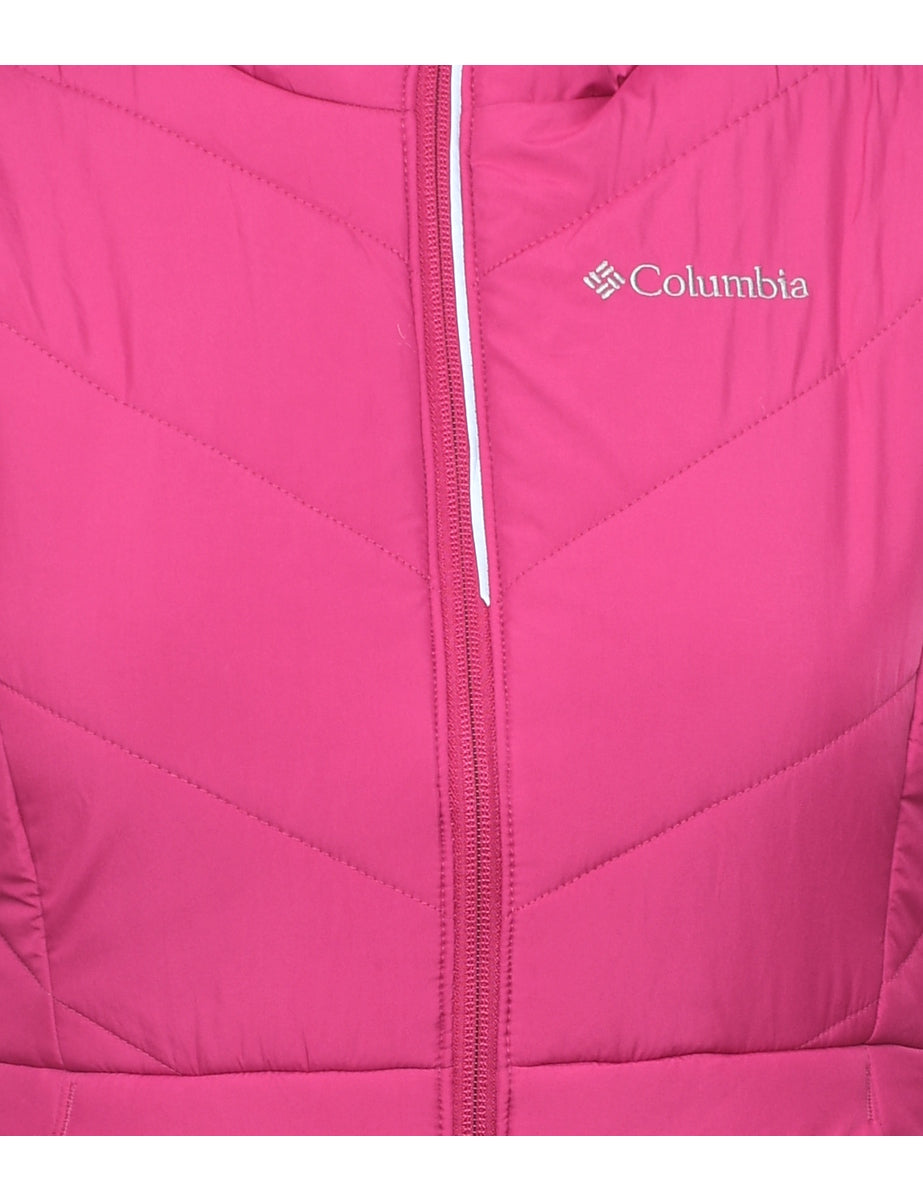 Columbia Pink Hooded Fur Trim Puffer Jacket - S