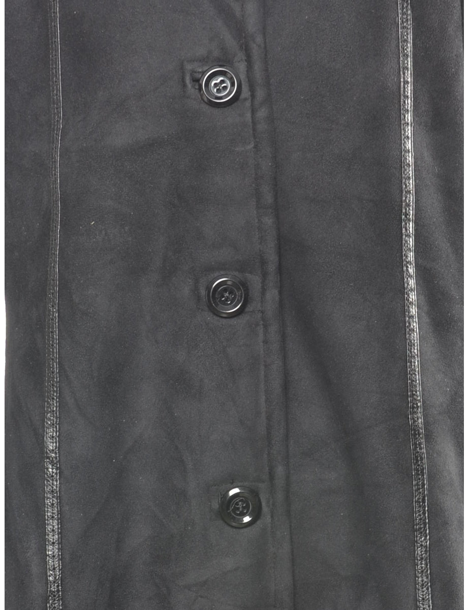 Single Breasted Faux Fur Lining Coat - L