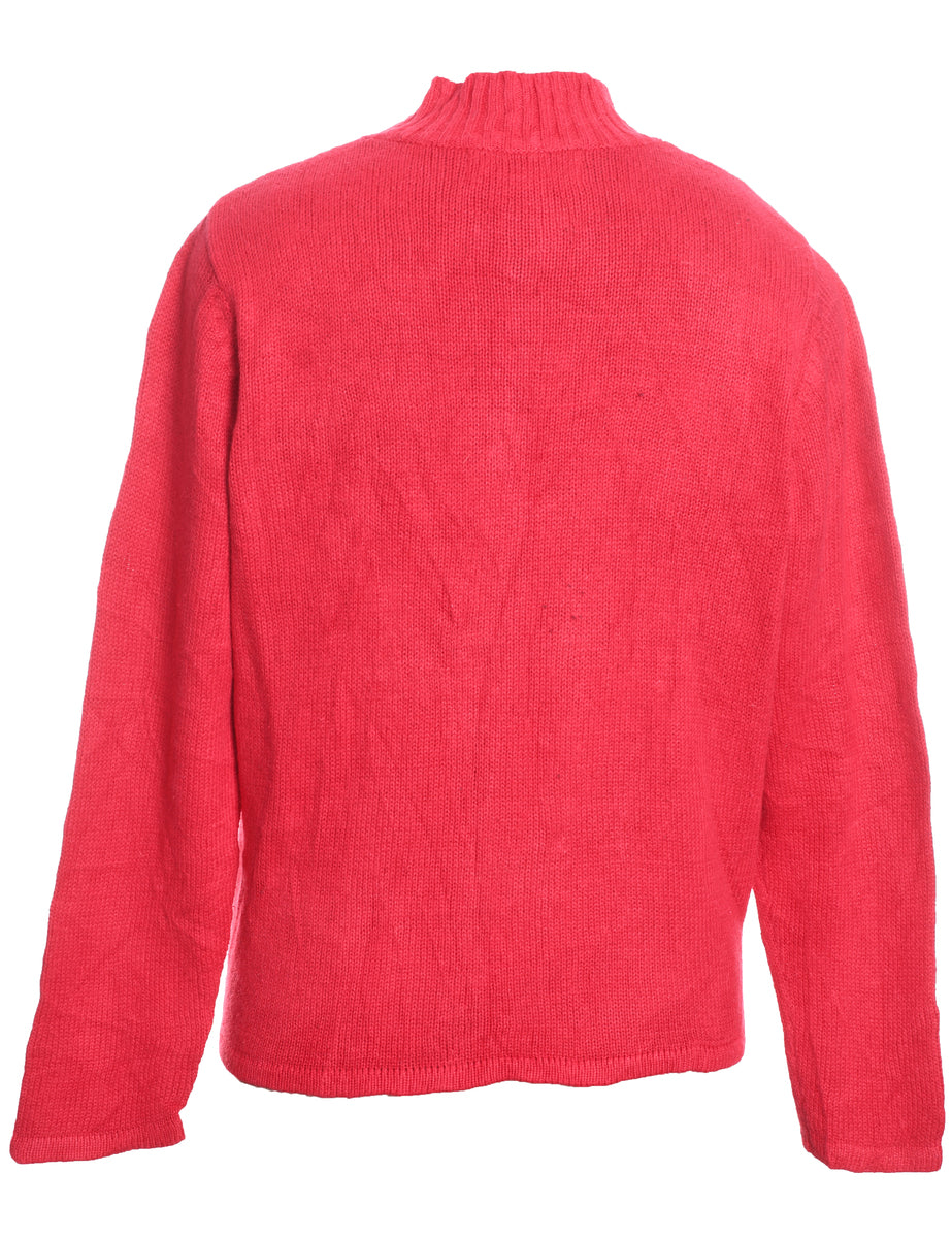 Snowman Design Zip-Front Appliqued Christmas Cardigan - L