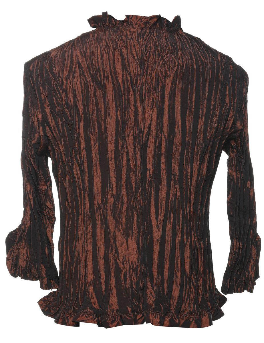 Dark Brown Metallic Crinkled Evening Jacket - S