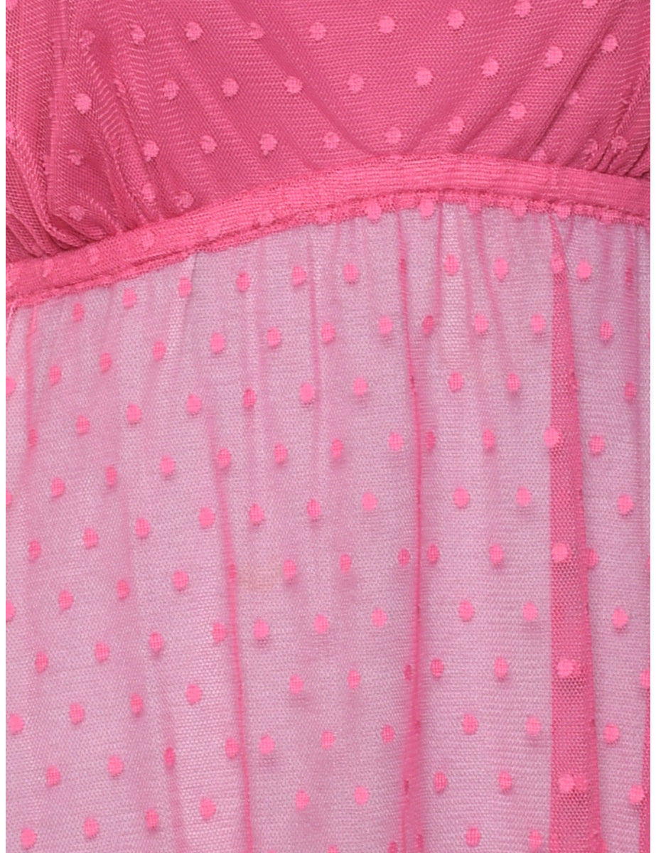 Pink Sheer Polka Dot Print Babydoll - M