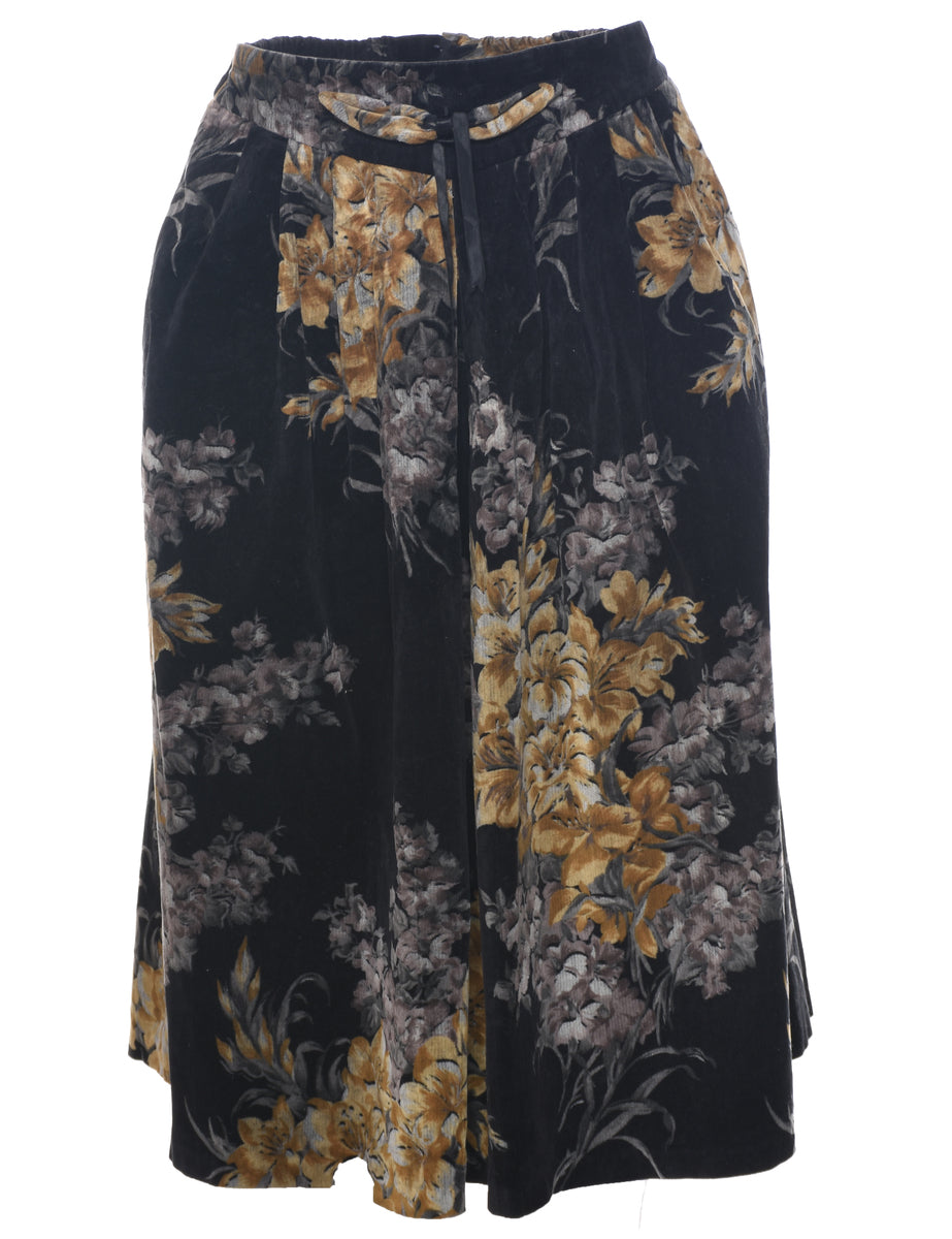 Velvet Floral Midi Skirt - S