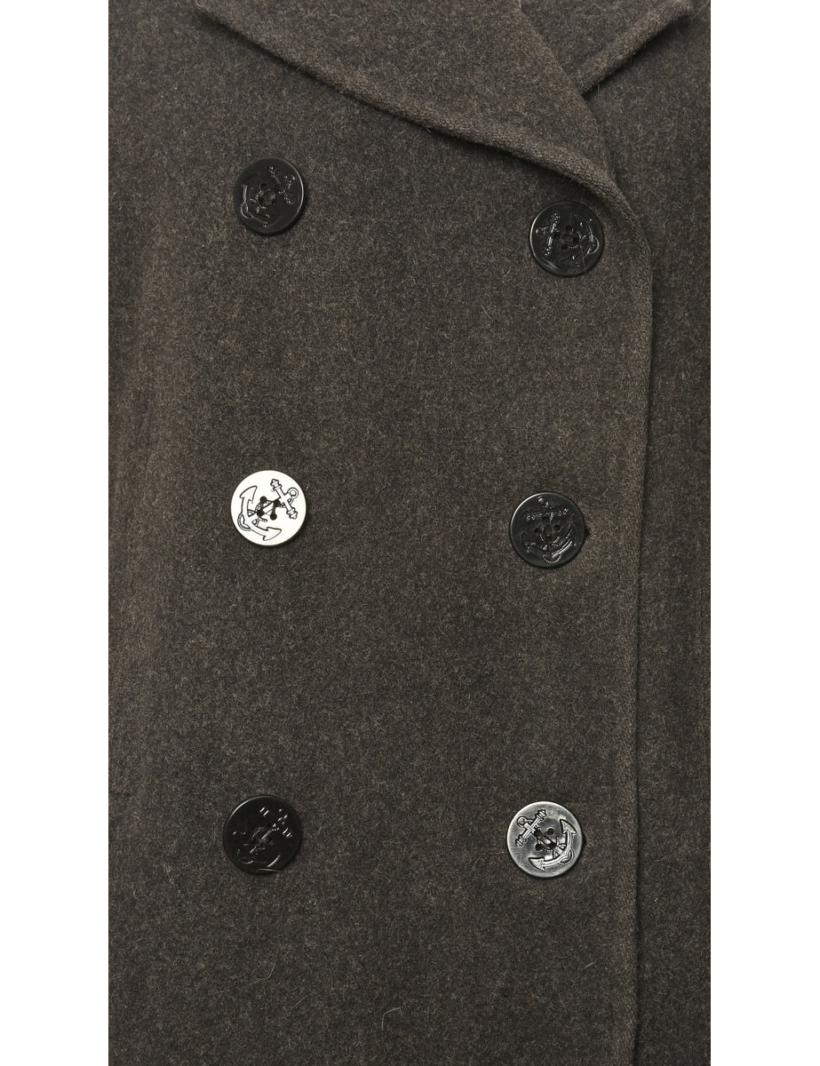 Double Breasted Grey Peacoat - L