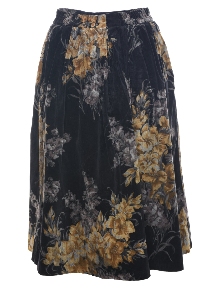 Velvet Floral Midi Skirt - S