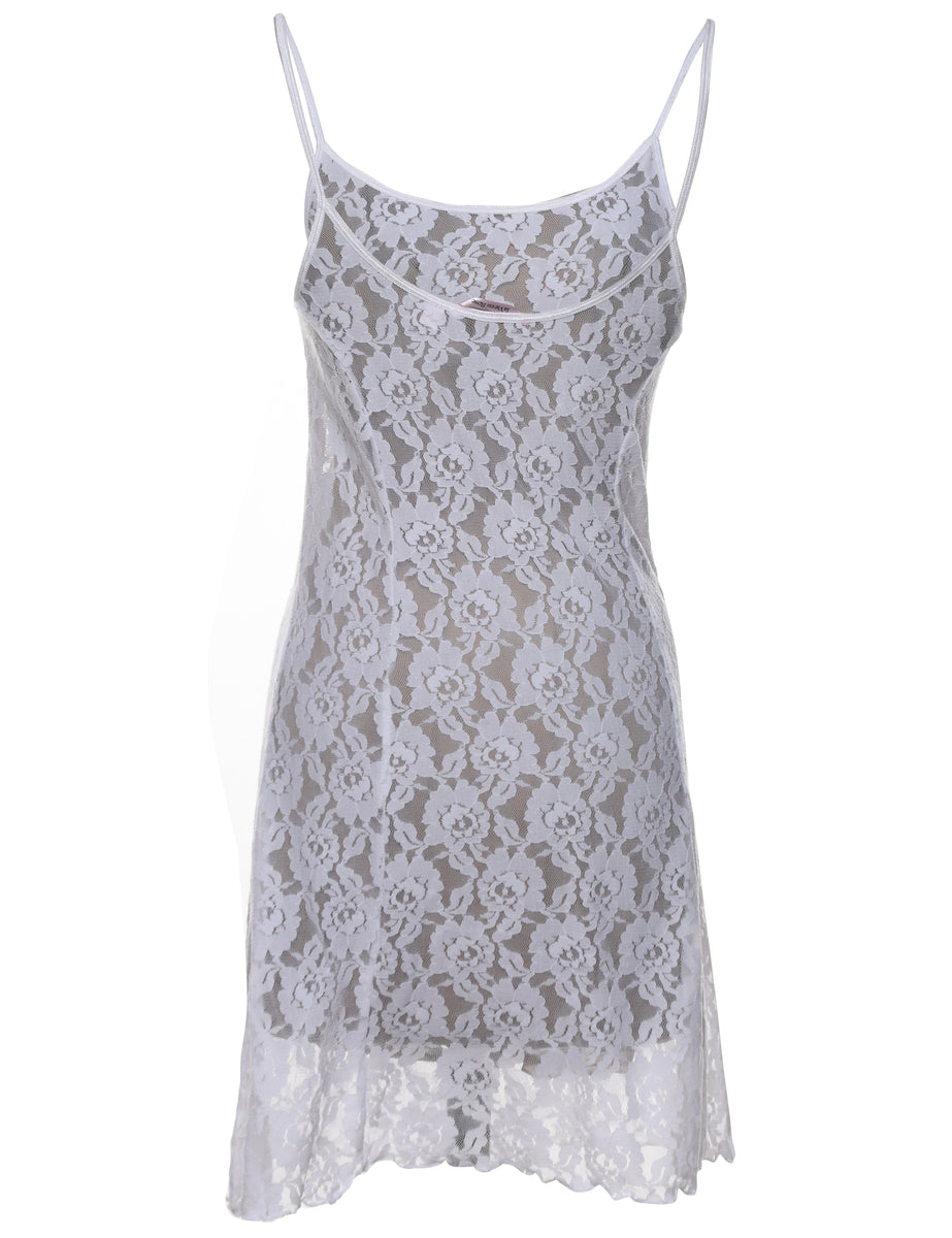 White Sheer Effect Lace Slip - S