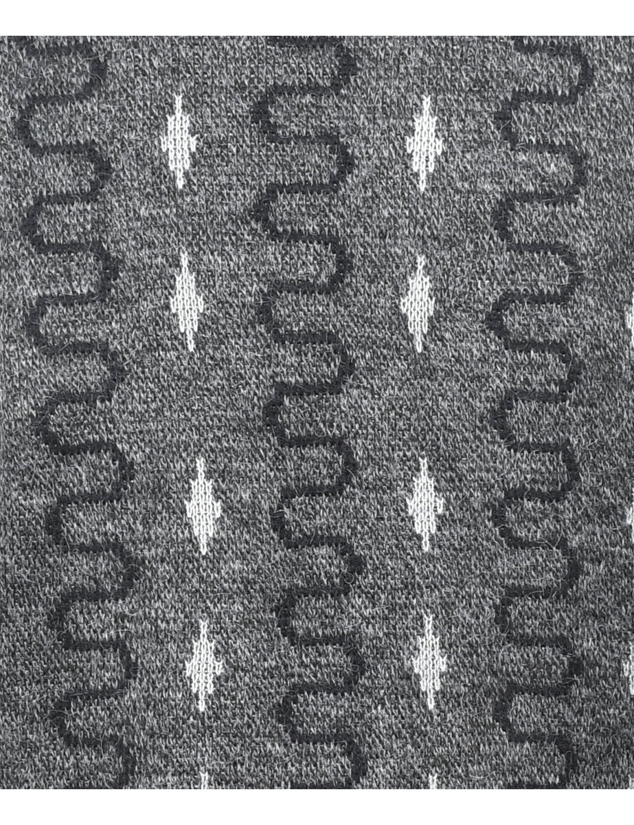 Patterned Dark Grey Jumper - M