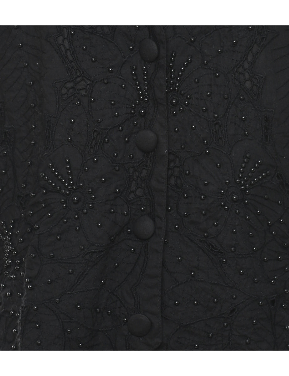 Beaded Black Waistcoat - L